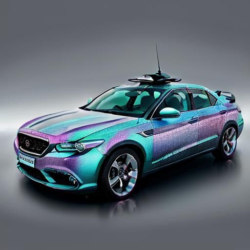 Surreal Car on Dream Lake in Iridescent Colors