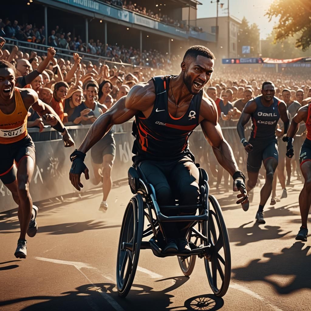 Triumphant Wheelchair Athlete in Digital Painting
