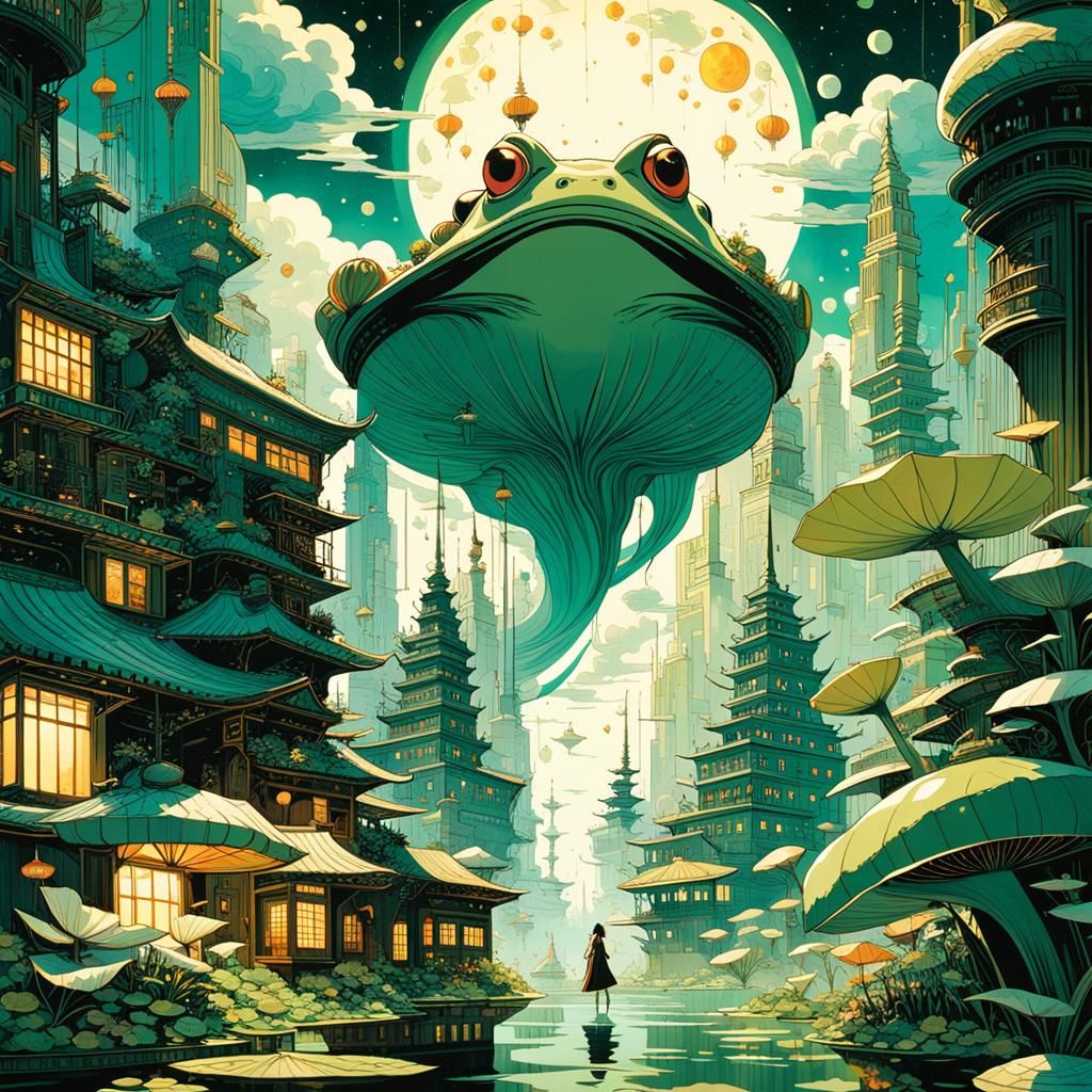 Surreal City in Frog's Mouth, Fantasy Art