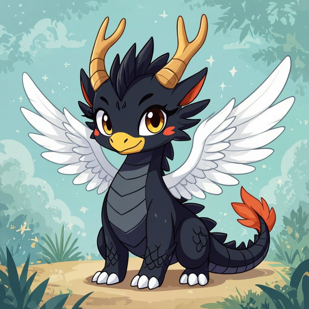 Chibi Phoenix Dragon Hybrid in Vibrant Cartoon Style