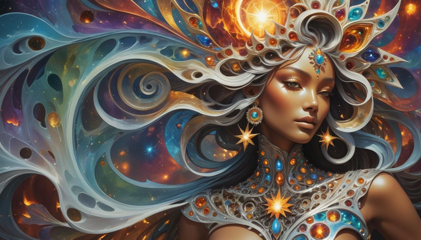 Blazing Fire Elemental Gemstone in Surreal Landscape