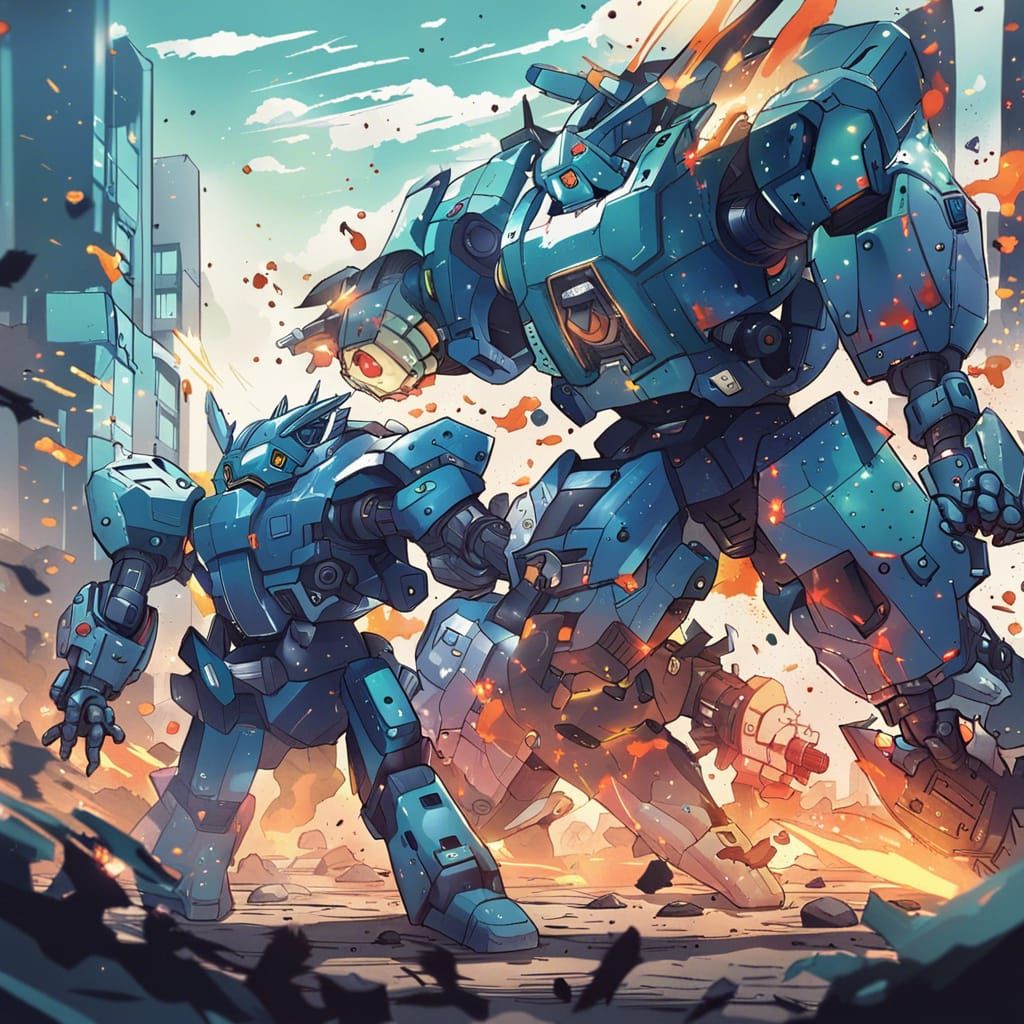 Mecha Robot Battle in Anime Style