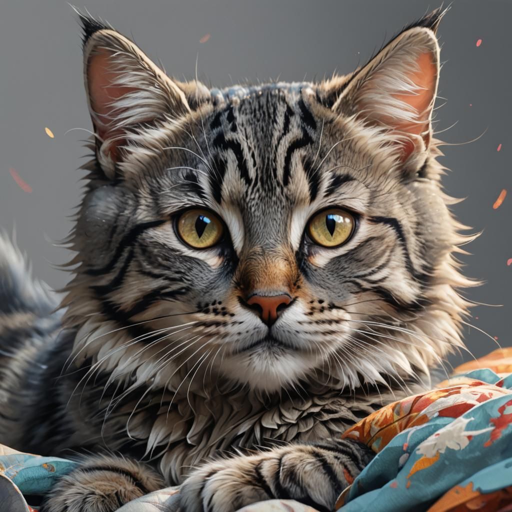 Sleepy Tabby Kitten Portrait in Hyperdetailed Style