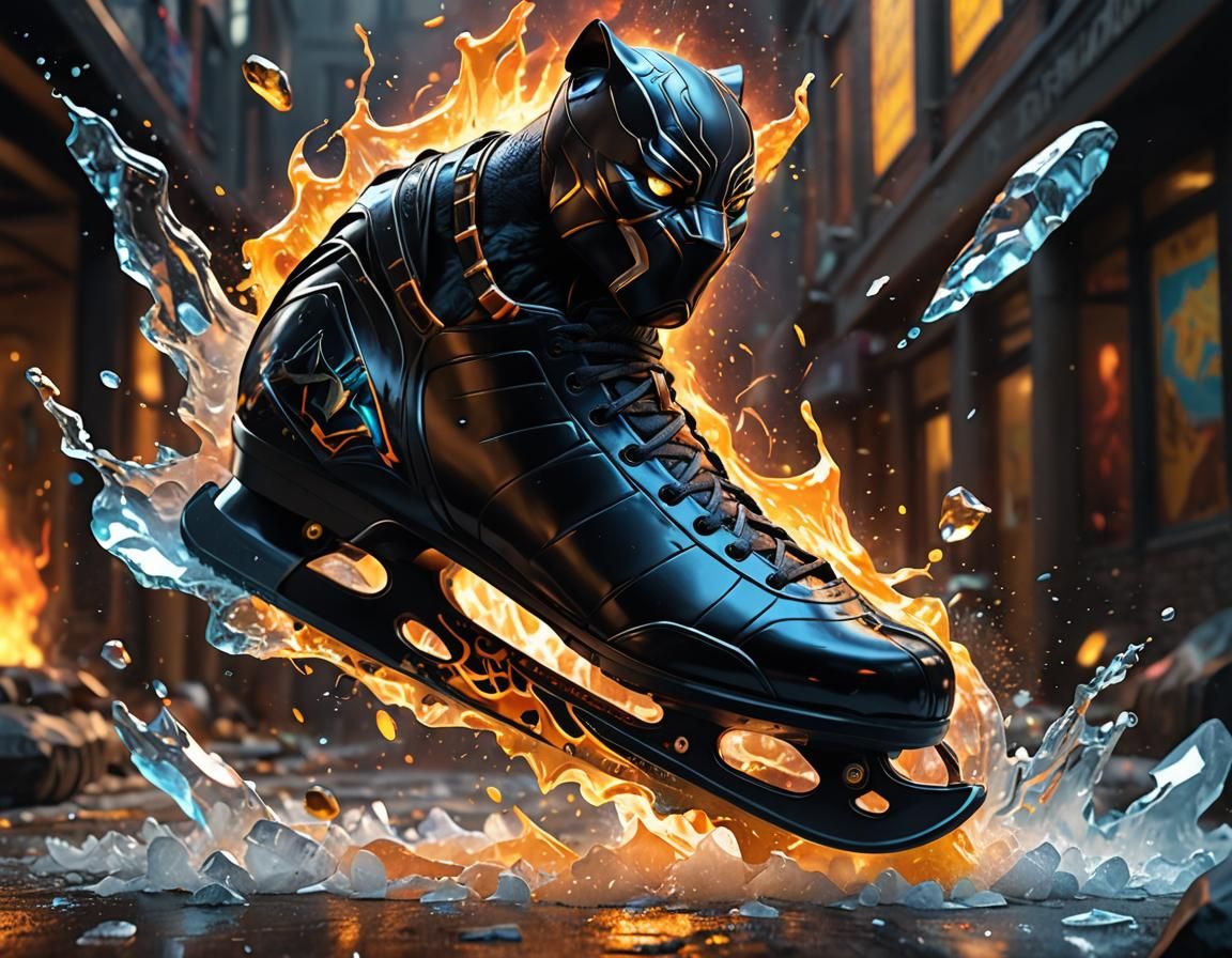 Hyperrealistic Black Panther on Aggressive Skates