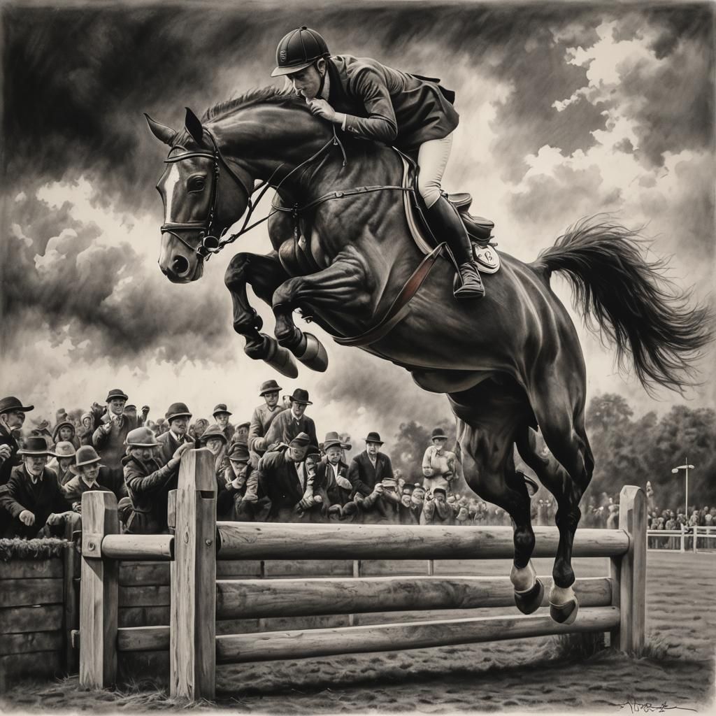 Powerful Jump: Hyperdetailed Charcoal Drawing