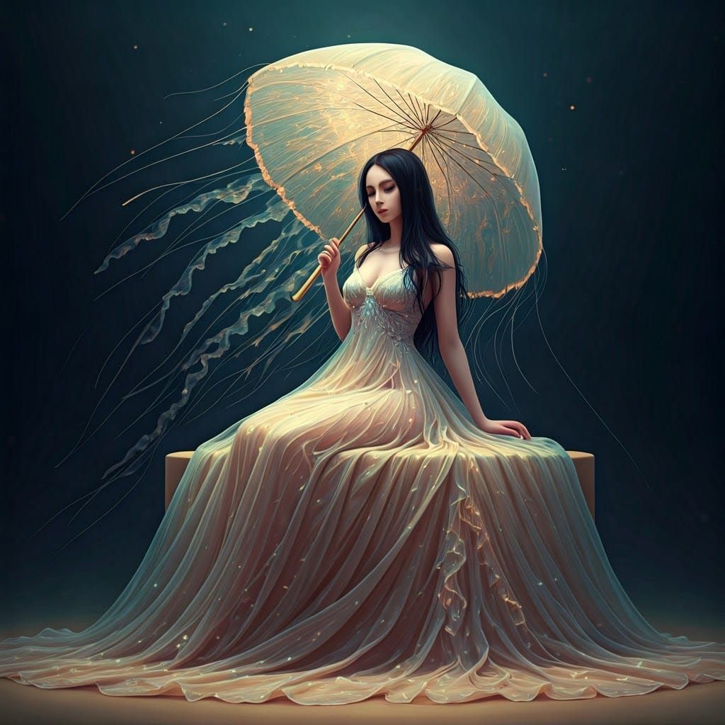Jellyfish Gown: Ethereal Luminescence in Art Nouveau Style