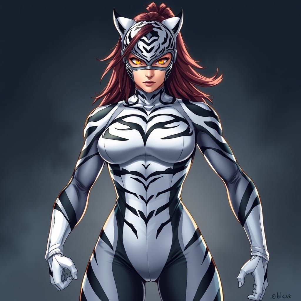 Heroic White Tiger Superheroine in Dynamic Pose