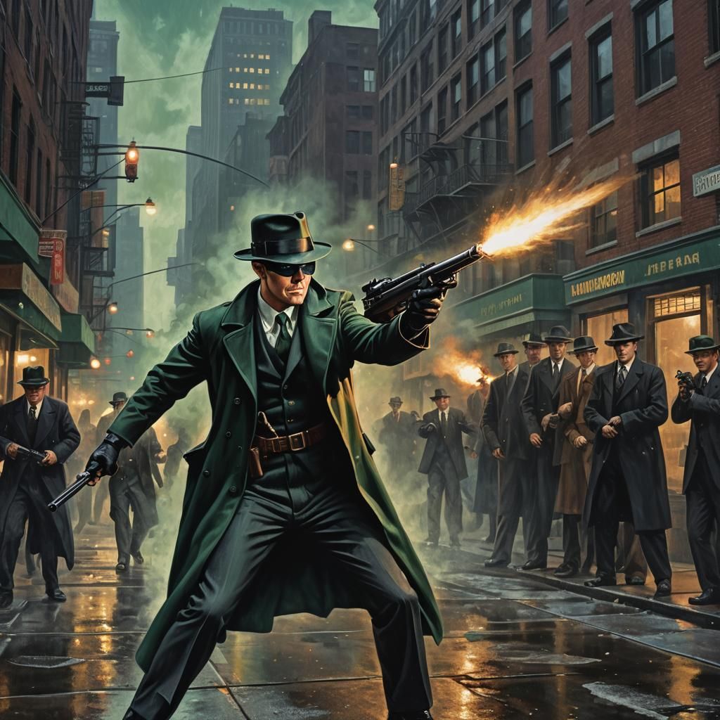 Green Hornet Fires Tommy Gun in Chicago