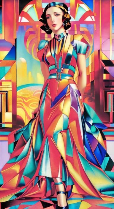 Art Deco Portrait in Cool Complementary Colors