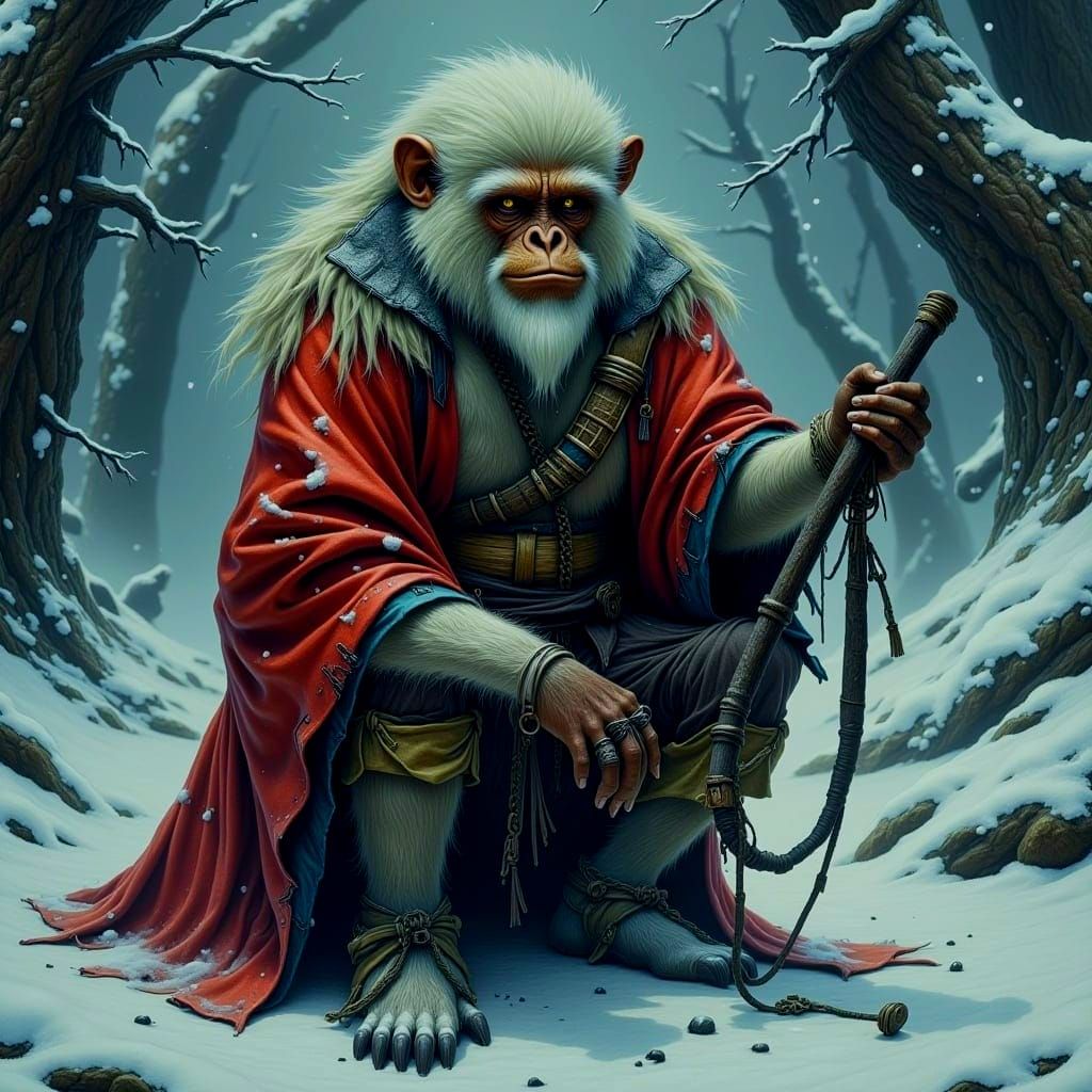 Japanese Macaque Pirate in Dark Fantasy Style