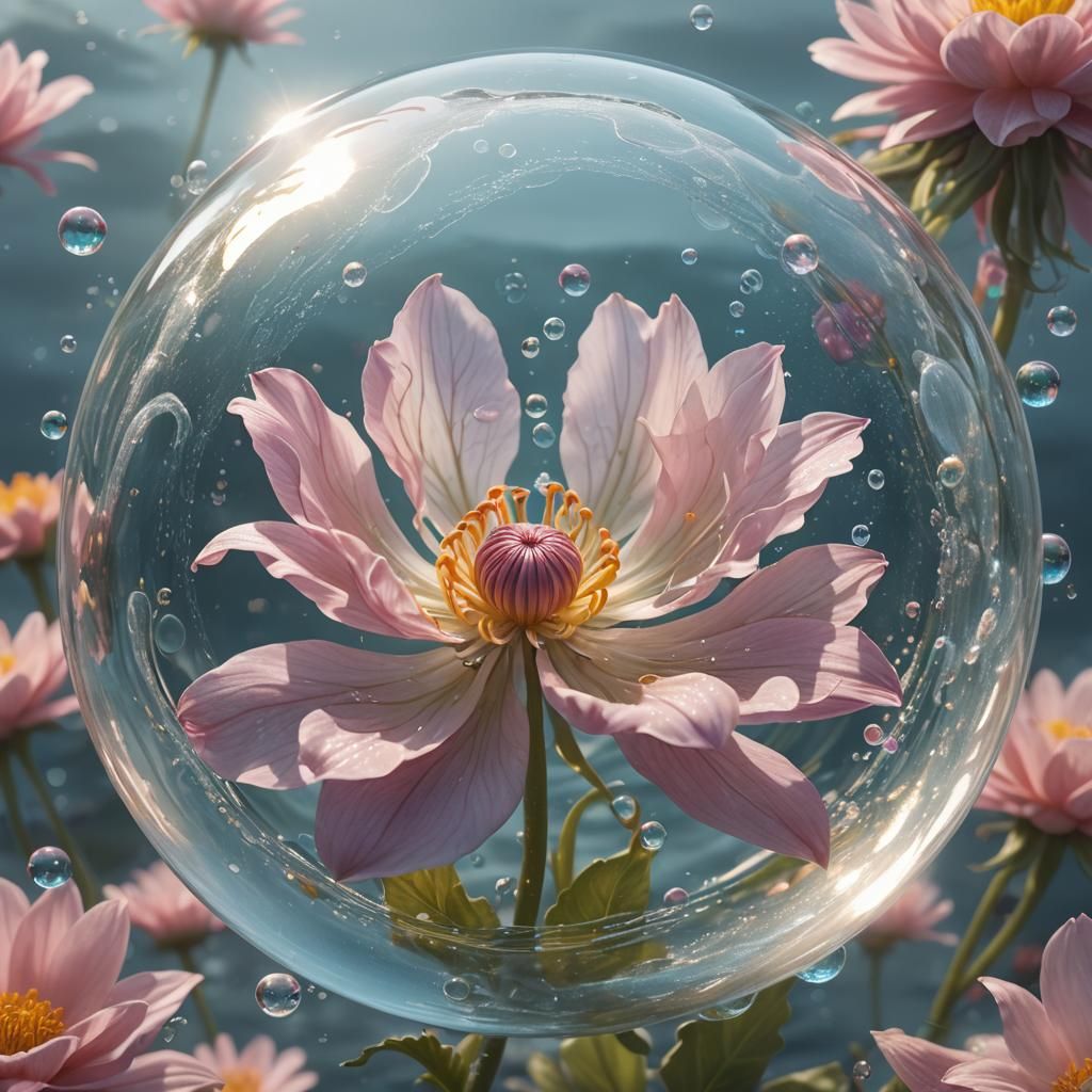 Giant Flower in Shimmering Bubble, Digital Matte Painting