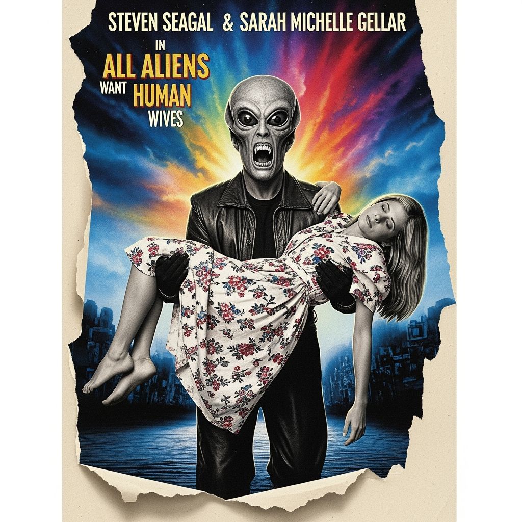 Fading 90s Sci-Fi Movie Poster with Alien Theme