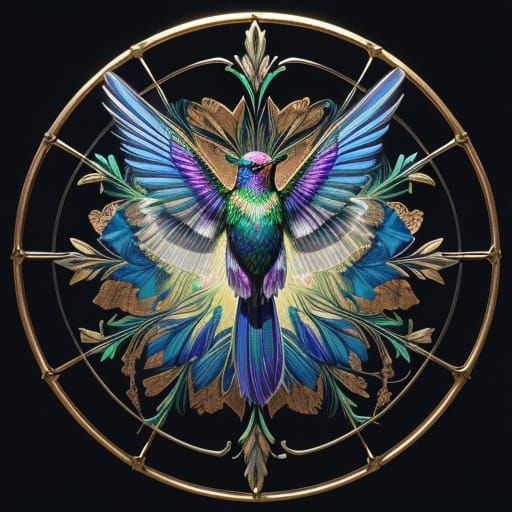 Vibrant Hummingbird Near Flower, Hyperrealistic Splash Art