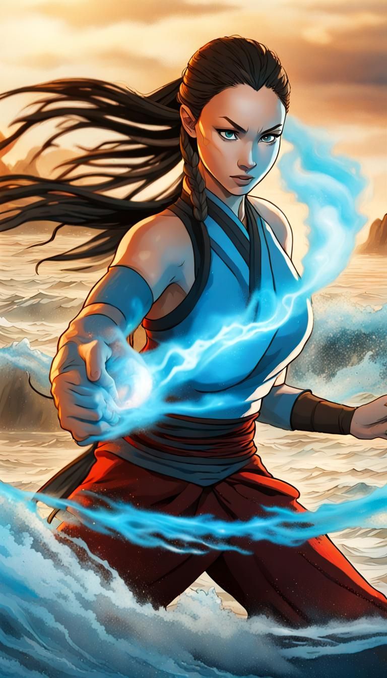 Beautiful Lindsey Pelas as Katara of Avatar The Last AirBender with the movement of controlling the water waves with his...