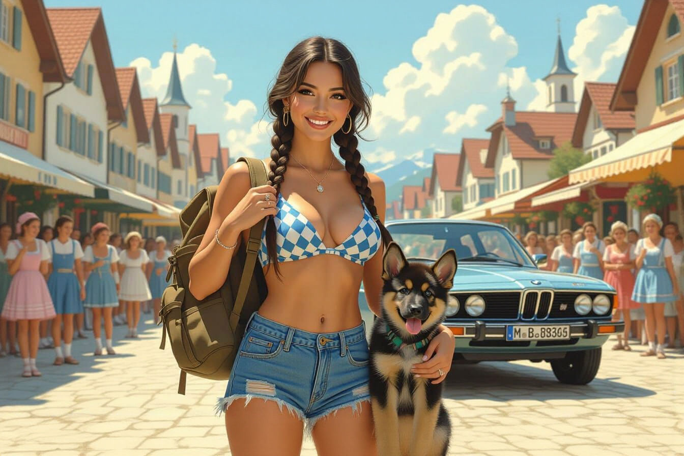 Woman with Puppy at Munich BMW Dealership