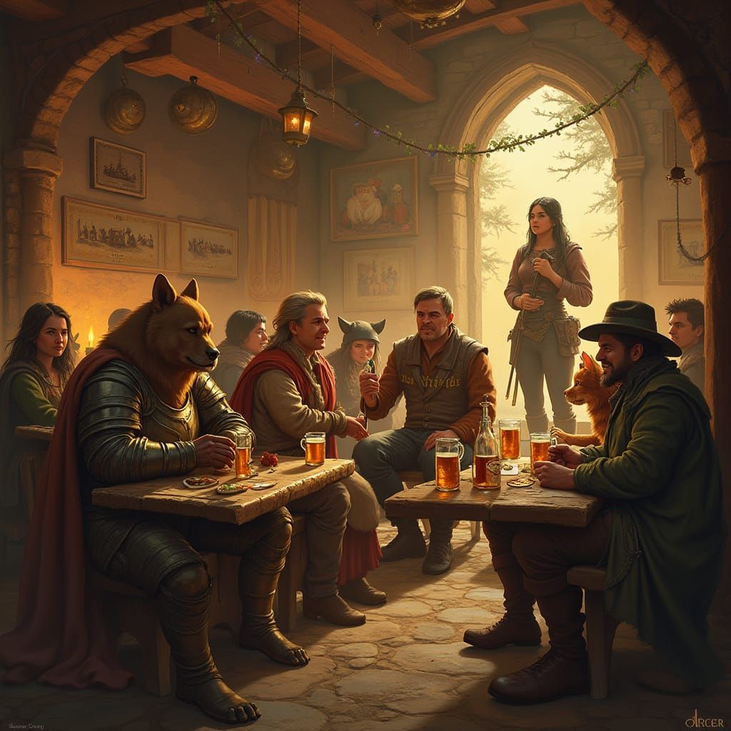 Cozy Tavern Scene with Music and Merriment