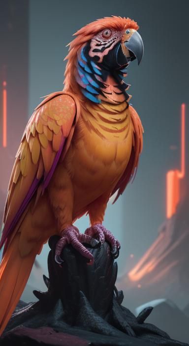 Neon Tangerine Parrot: Detailed Matte Painting