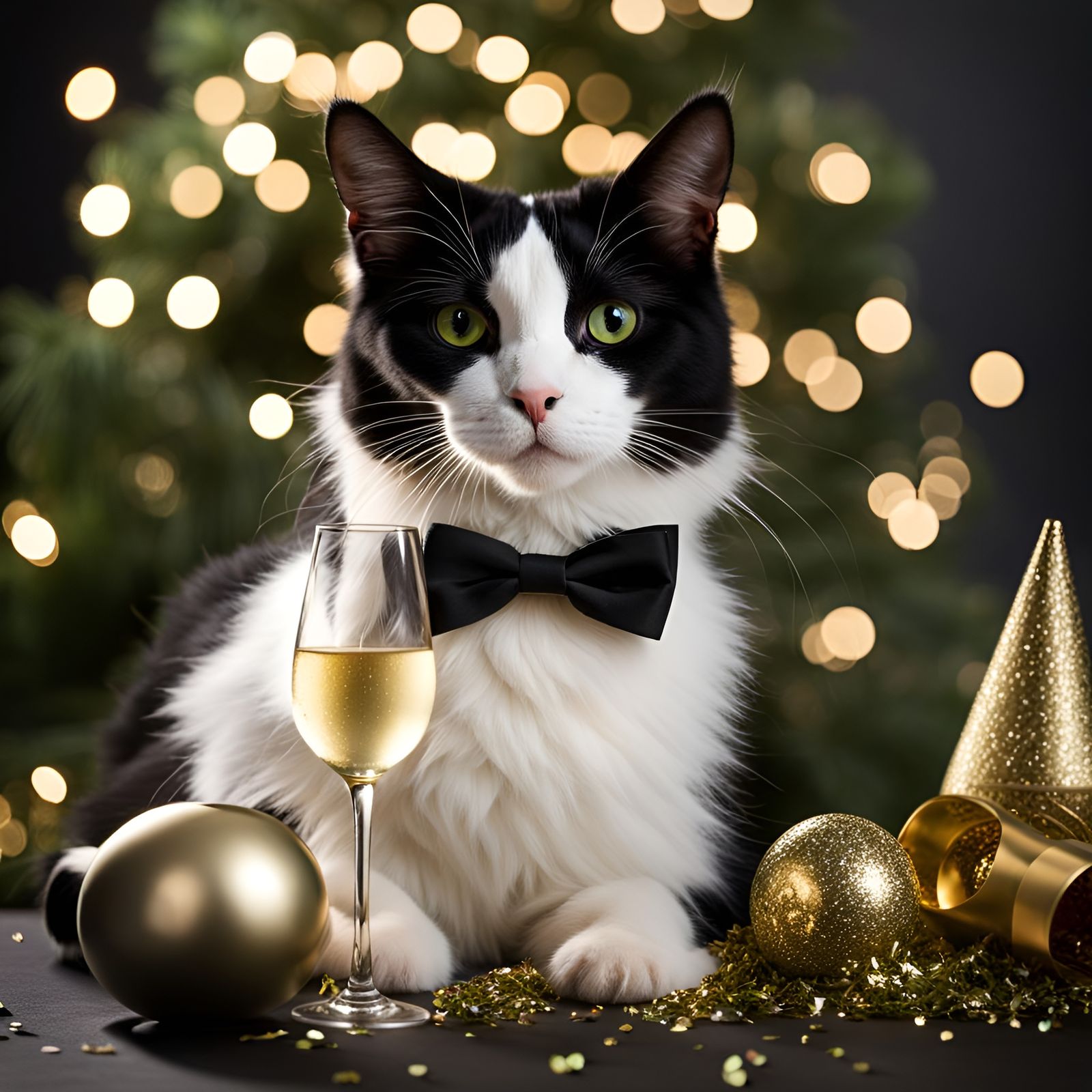 Tuxedo Cat Celebrates New Year's Eve