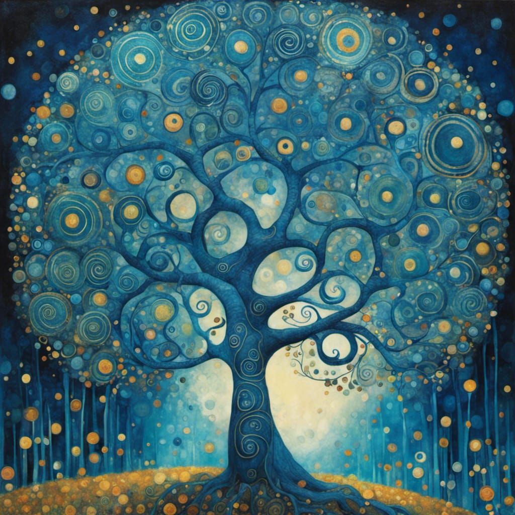 Blue Tree in Art Brut Style