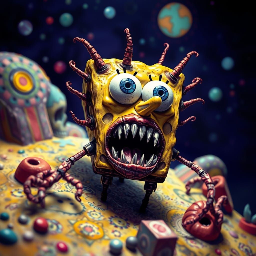 Cyberpunk SpongeBob Cyborg Basks in Futuristic Glory