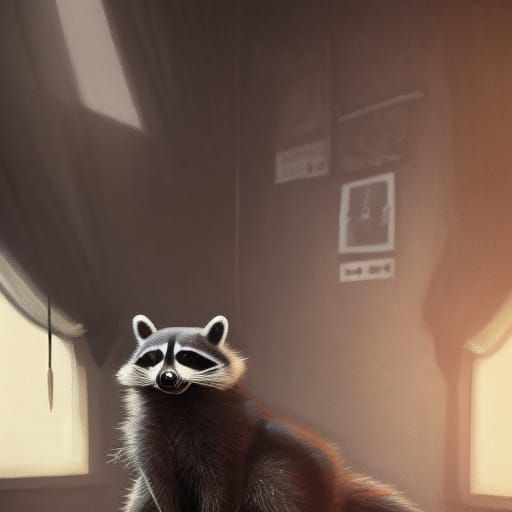 Raccoon Relaxing on Couch: Dark Fantasy Concept Art