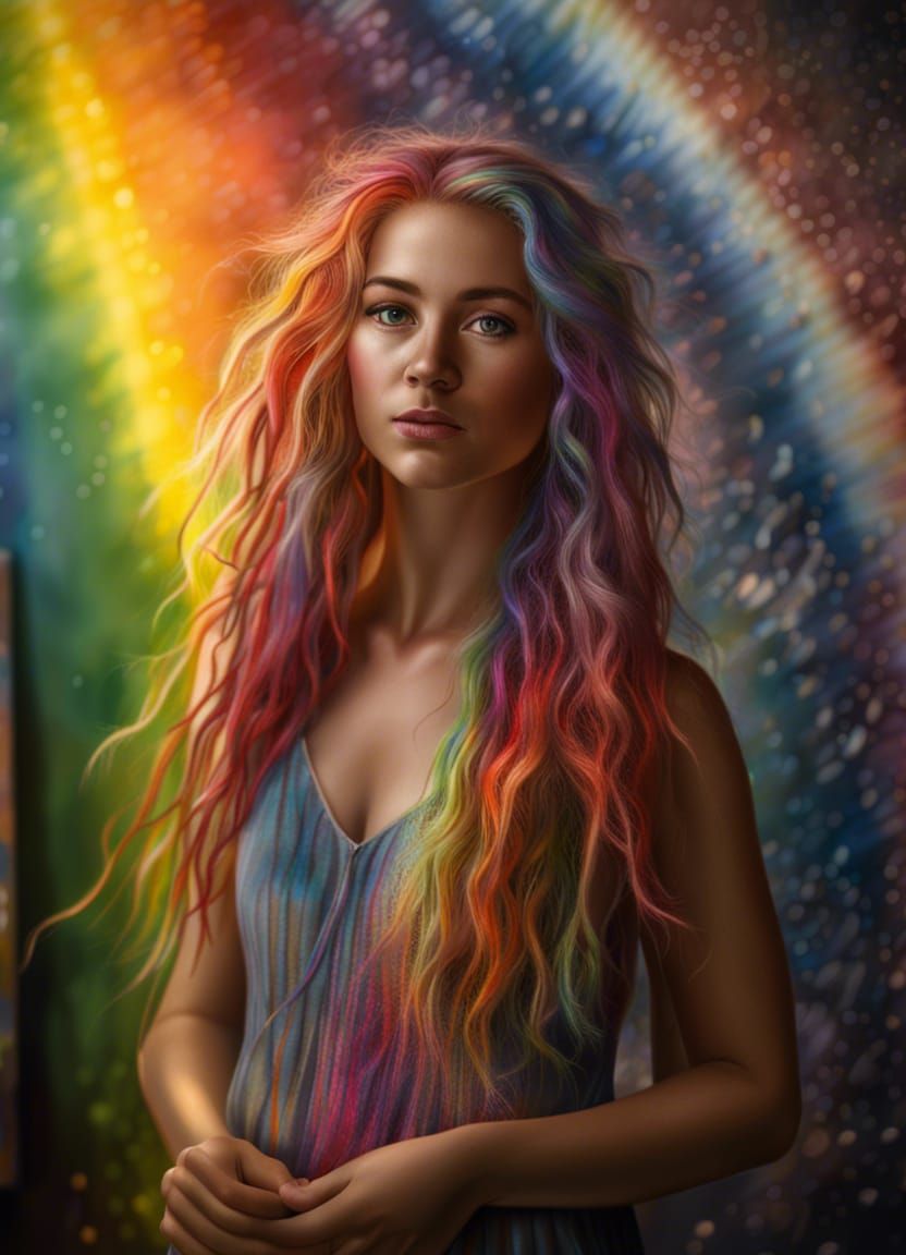 Hyper-Realistic Painter Girl with Rainbow Hair