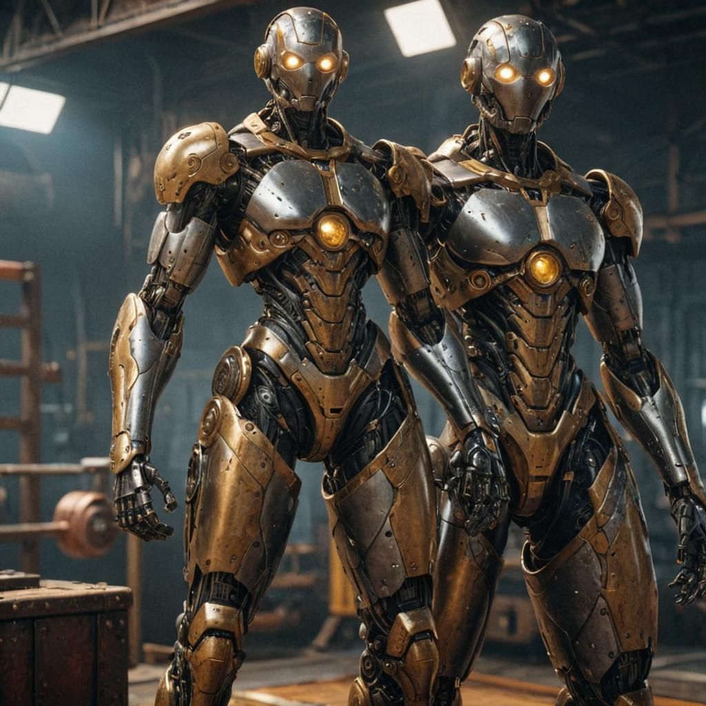 Steampunk Sci-Fi Boxing Robot on Podium