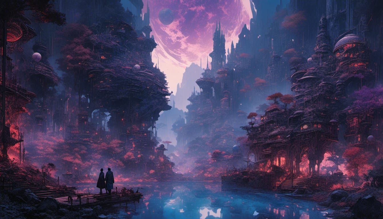 Indigo Cityscape in Underground Realm