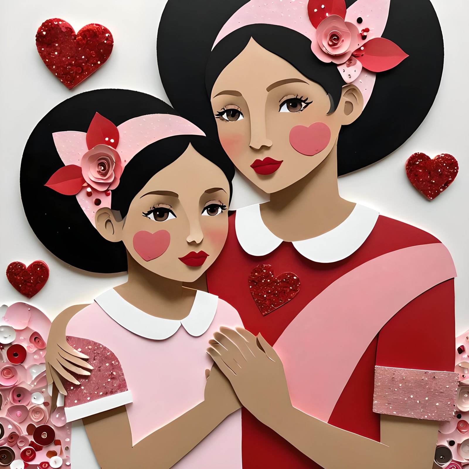 Heartfelt Mother Daughter Art in Mixed Media Collage