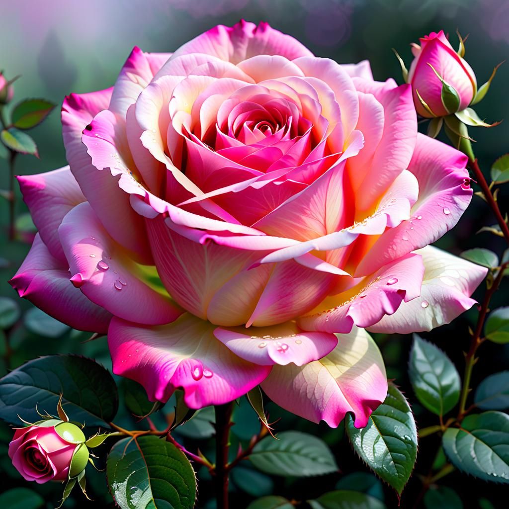 Plaid Pink Rose in Watercolor Fantasy Garden