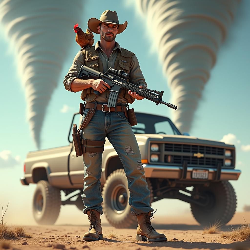 Heroic Tornado Survivor in Anime Art Style