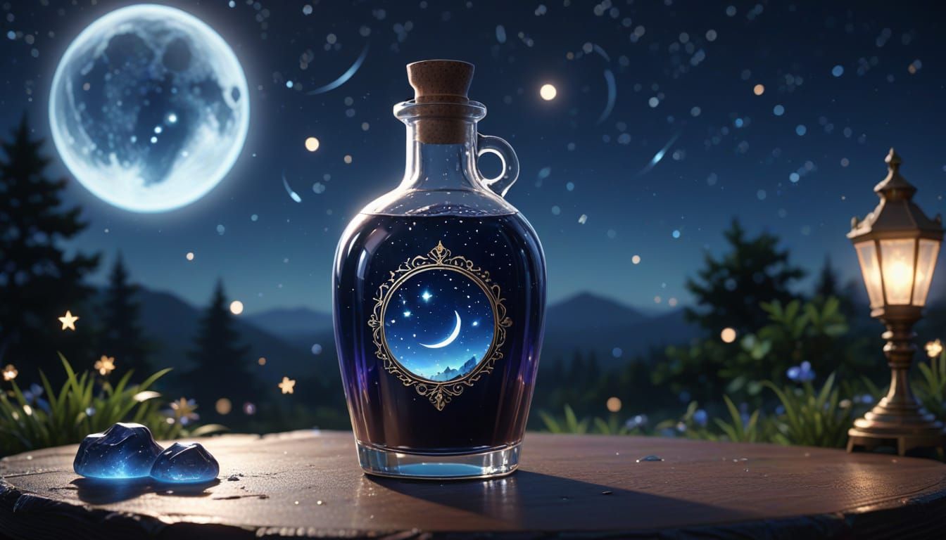 Enchanted Night Sky Potion in a Vibrant Glass Bottle