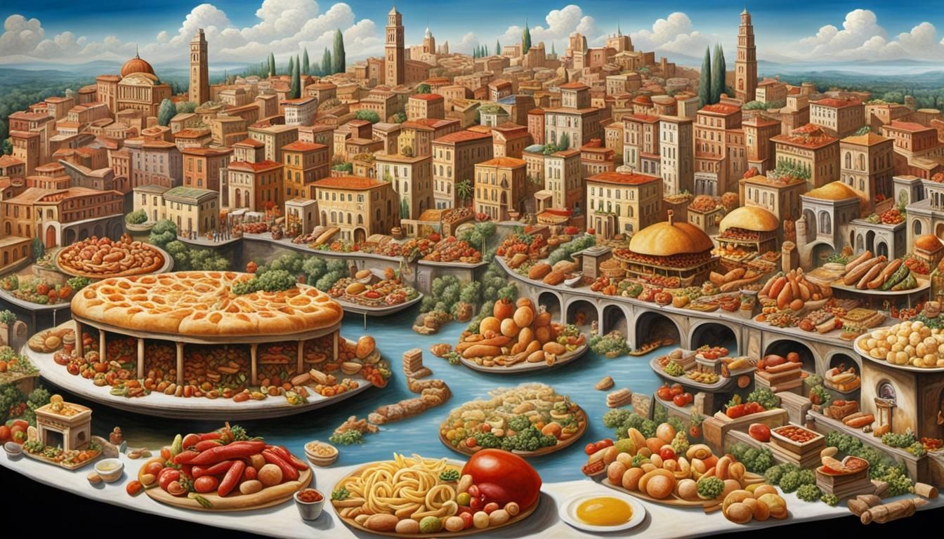 Surreal Cityscape Made of Italian Foods