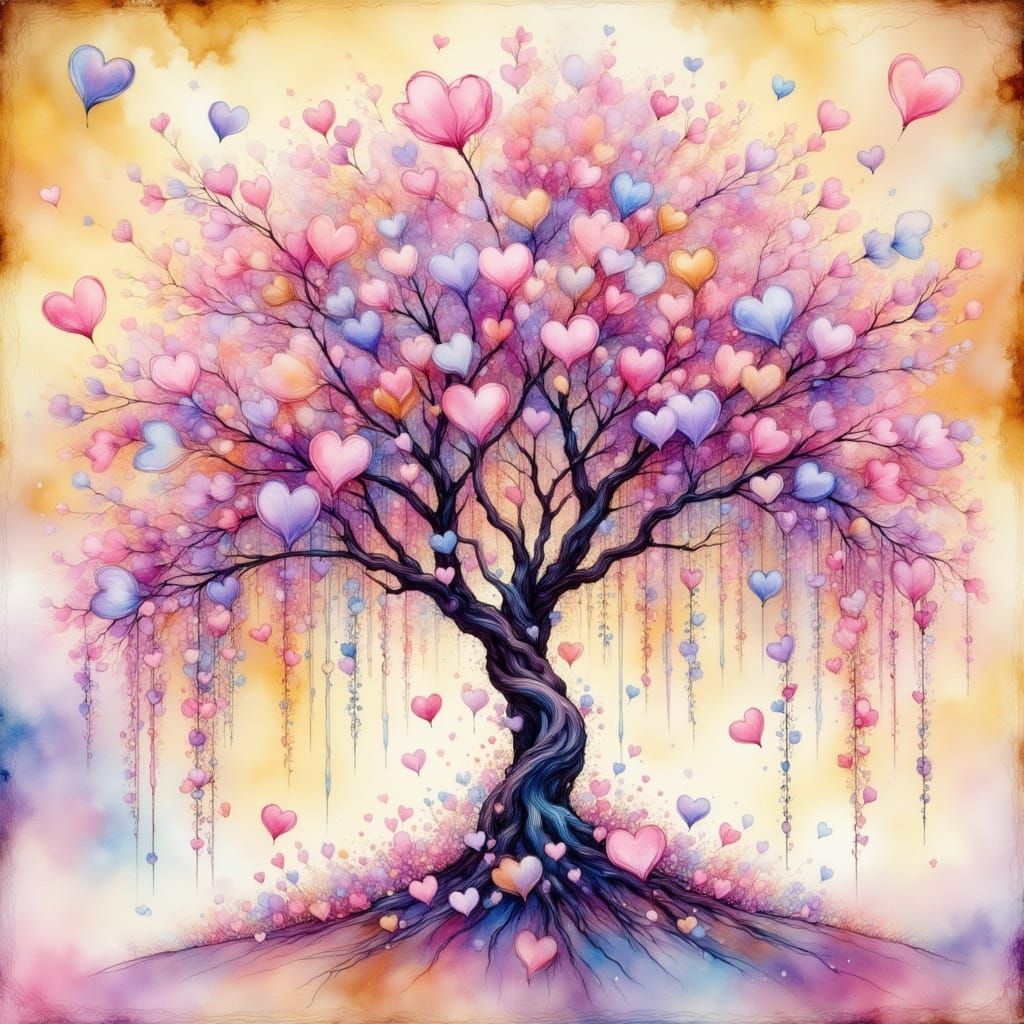 Pastel Whimsy: A Weeping Willow Tree in Ethereal Bloom