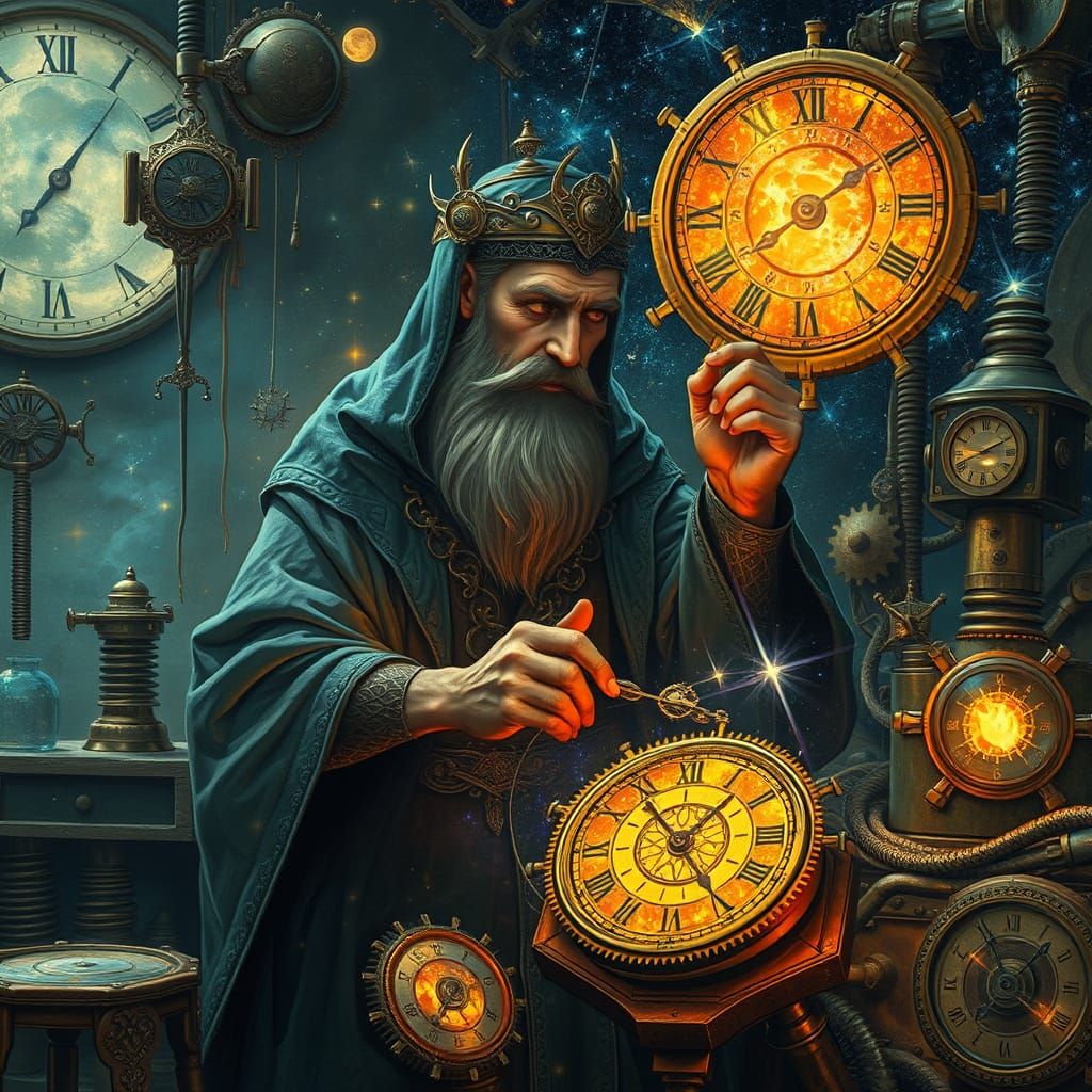 Celestial Clockmaker Assembling Stardust Timepieces