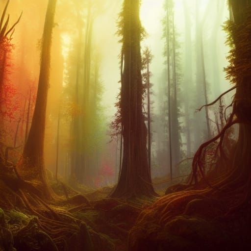 Rainbow Forest: Dark Fantasy Concept Art