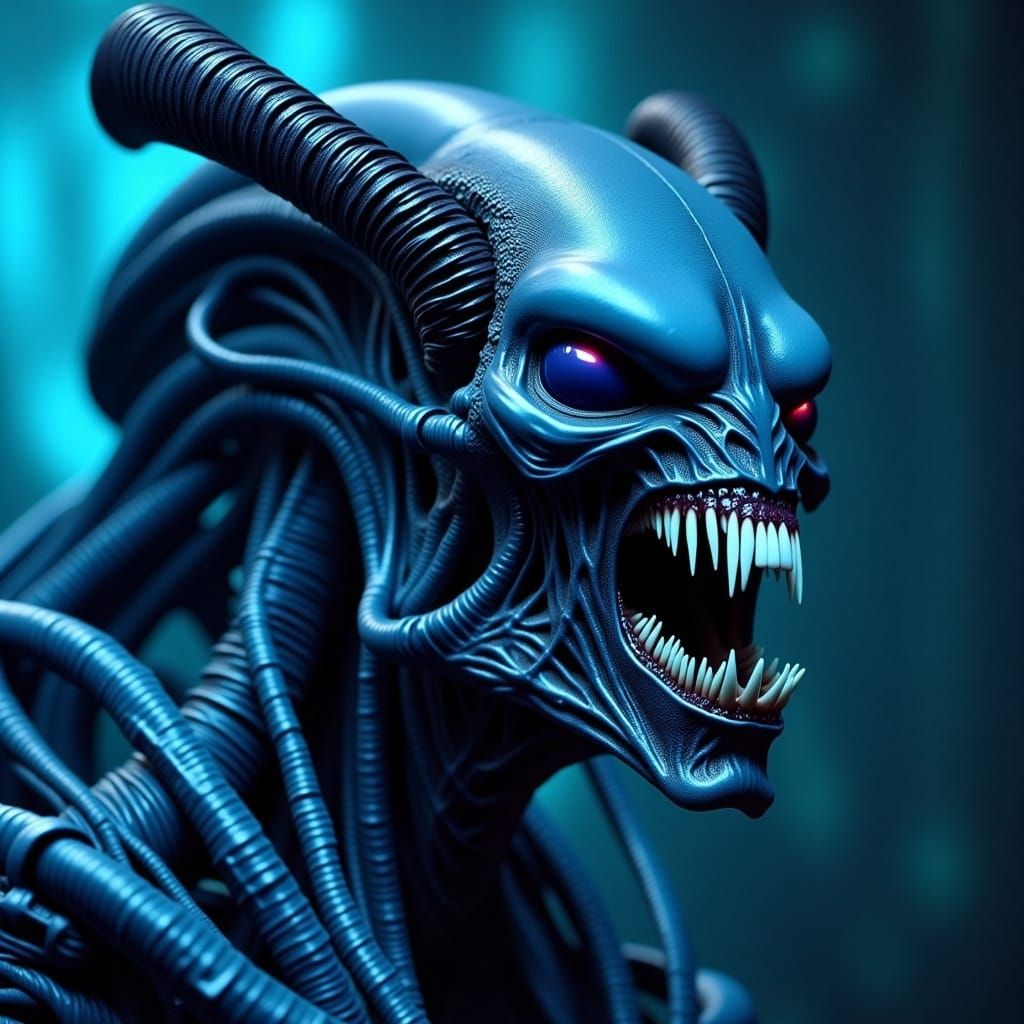 Menacing Alien Creature with Razor Fangs, Digital Painting