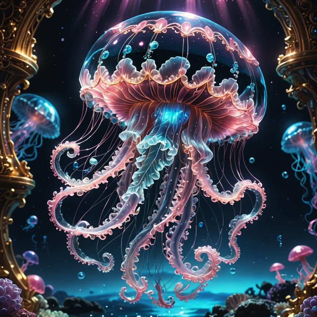 Crystal Jellyfish in Ornate Ocean: Anime Key Visual