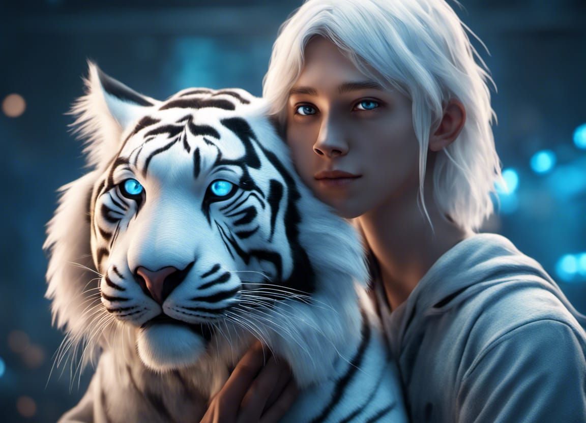 Teenager and Tiger Companion in Surreal Digital Art