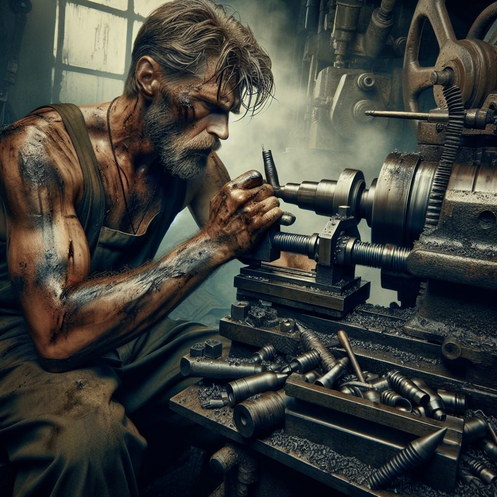 Resilient Factory Worker Forges Tank Parts During Conflict