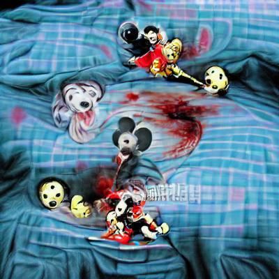 Cute Cartoon Mouse in Horror Scene