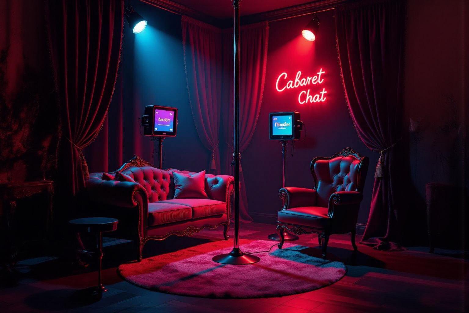 Cabaret Video Chat Room with Neon Lights