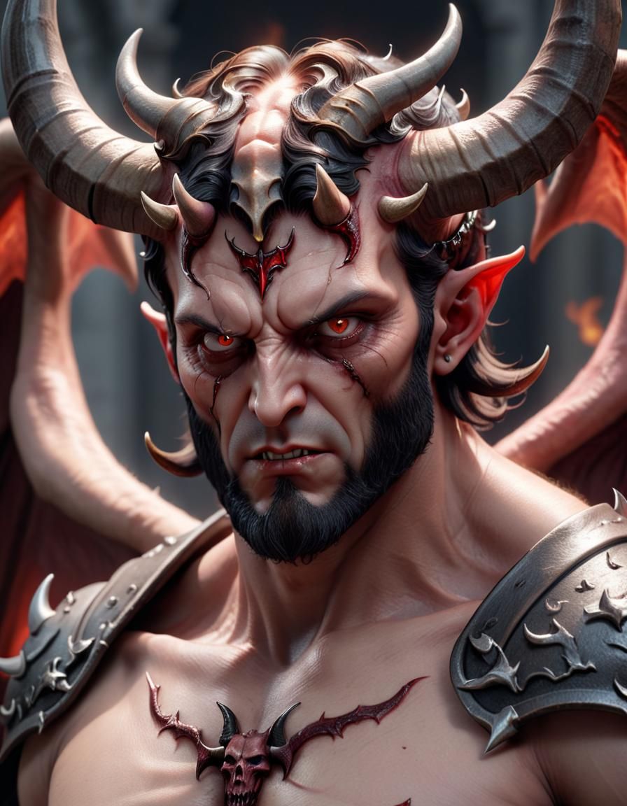 a close up of a man with horns on his head, cgi animation, devil versus angel, by artist, adult character, 2 0 1 9, devi...
