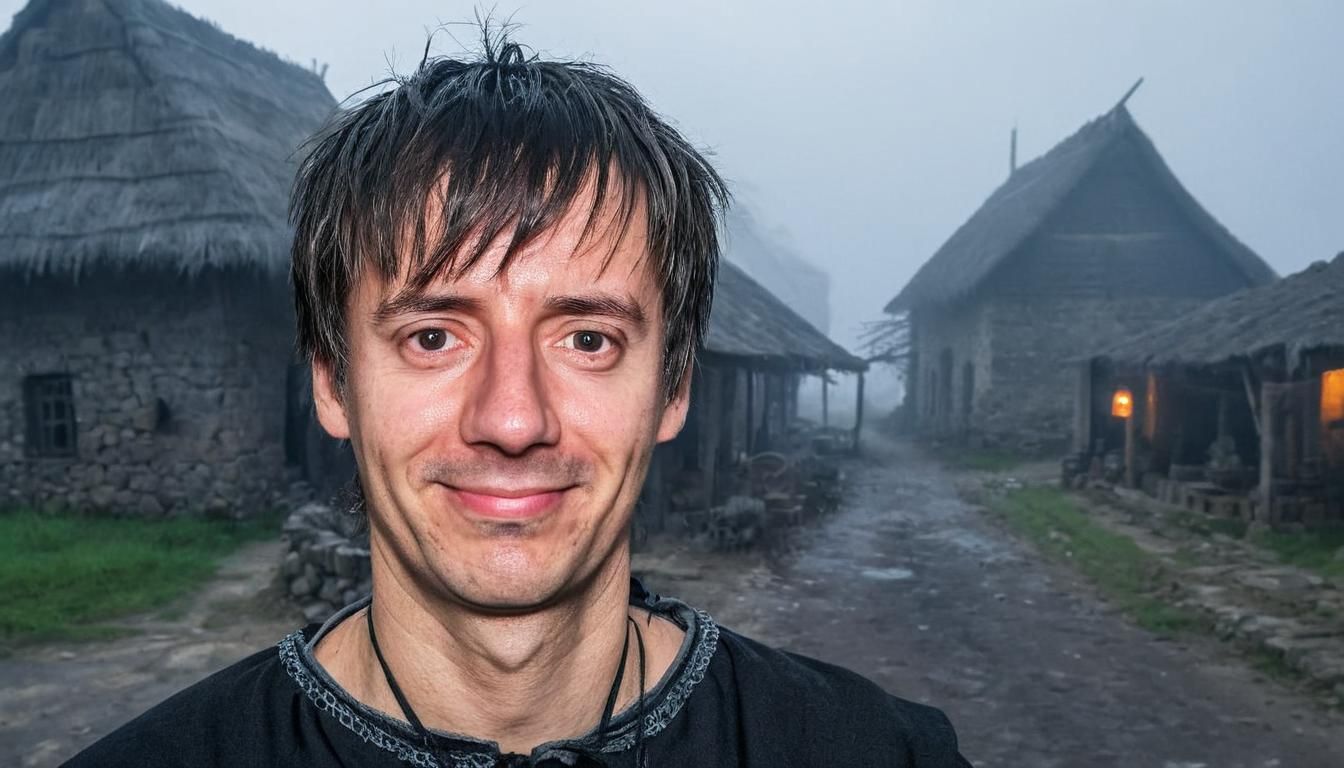 Happy Slavic Villager Portrait in Misty Setting