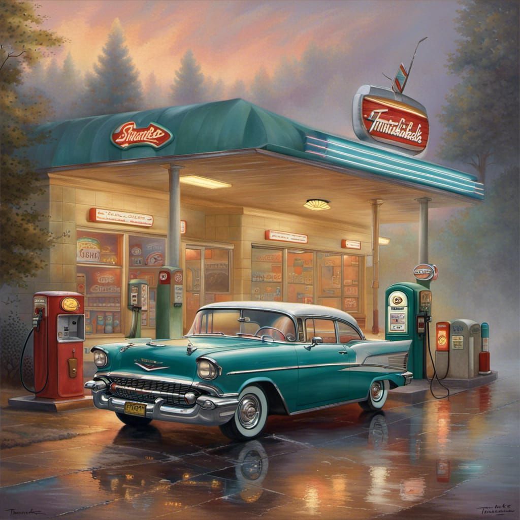 1950s Gas Station With 1957 Chevy Bel Air