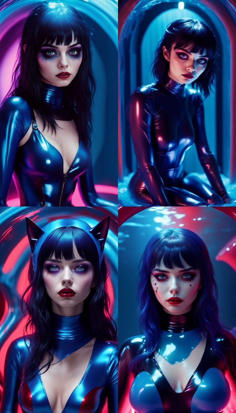 Latex Supergirl Mid-Stretch in Taffy Chamber