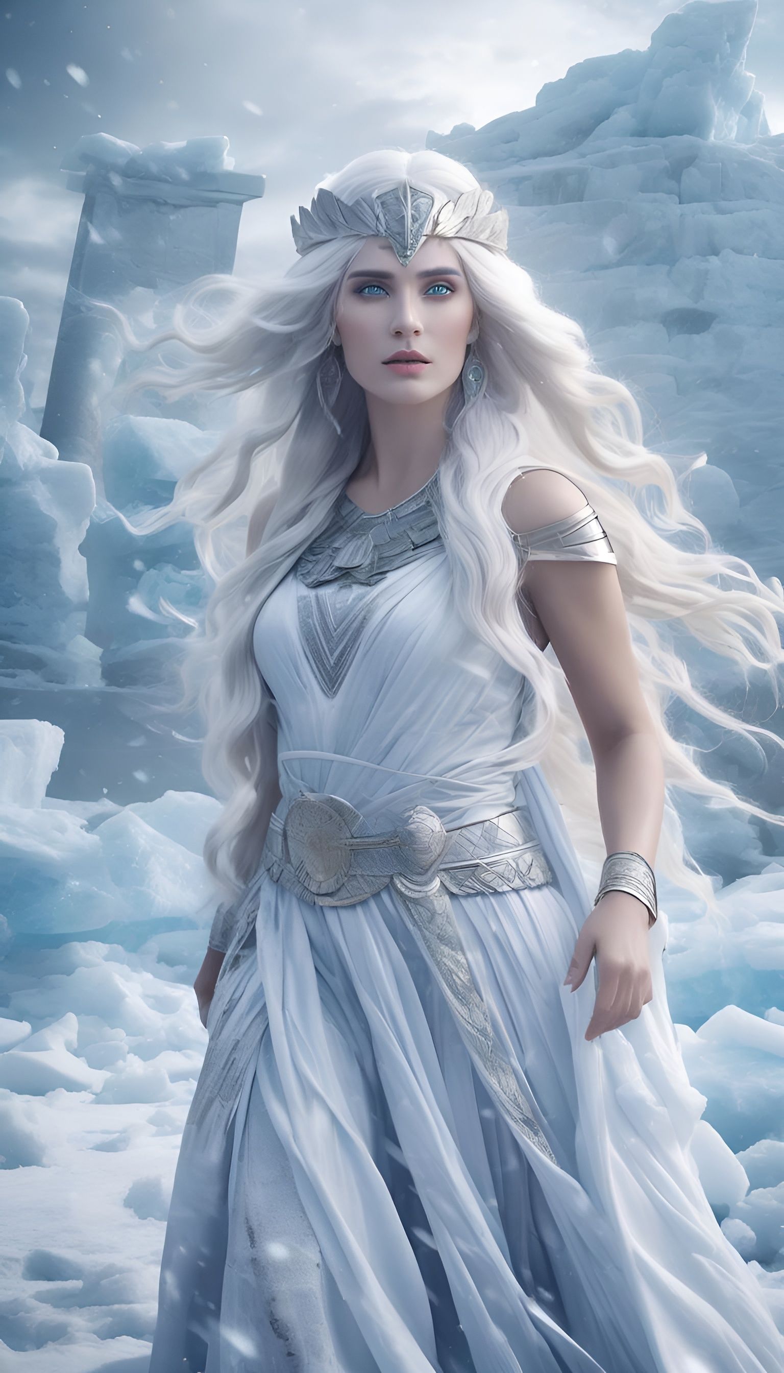 Greek Goddess of Ice and Snow in 8k