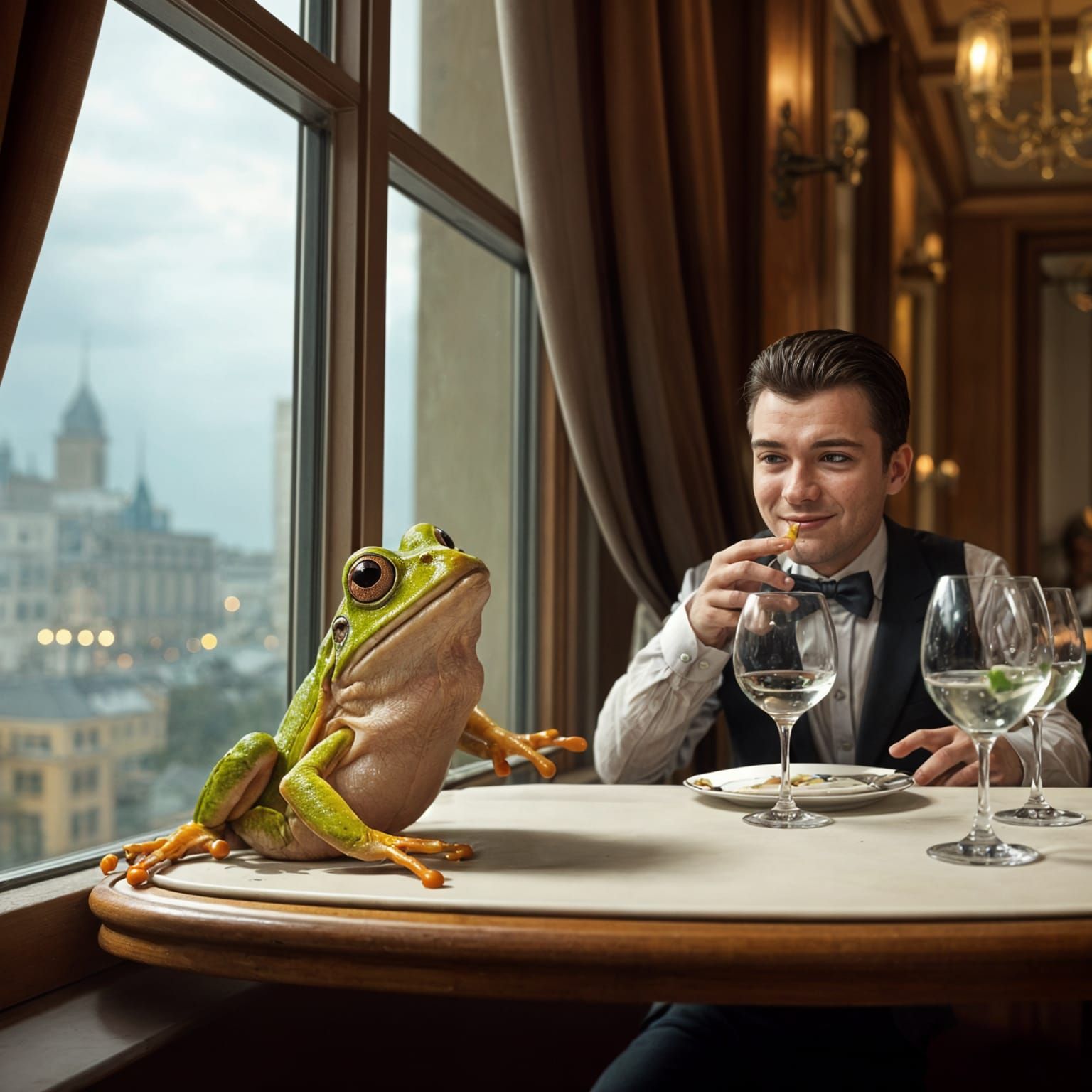 Frog's Shock at Restaurant Window