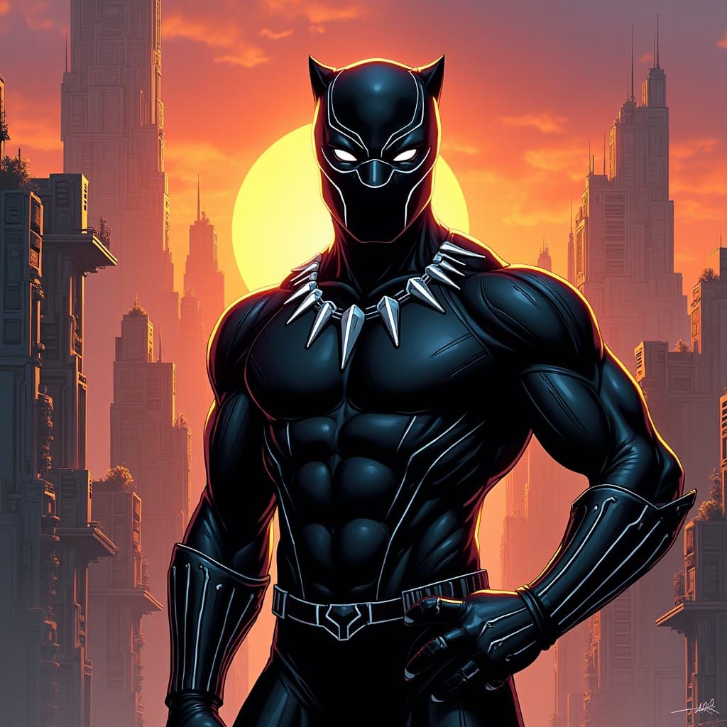 Black Panther in Afrofuturist Comic Book Style