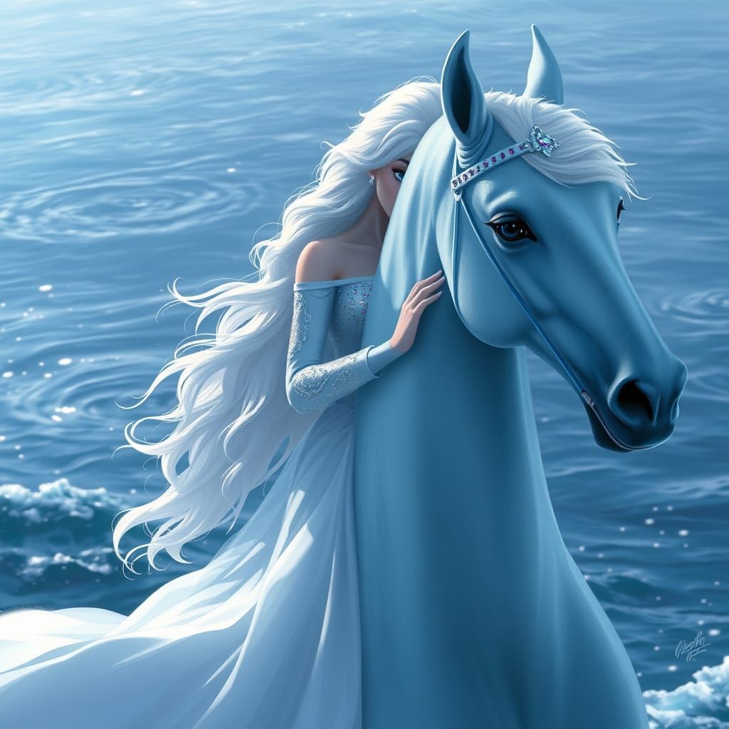Elsa on Water Horse: Realistic Atmospheric Landscape